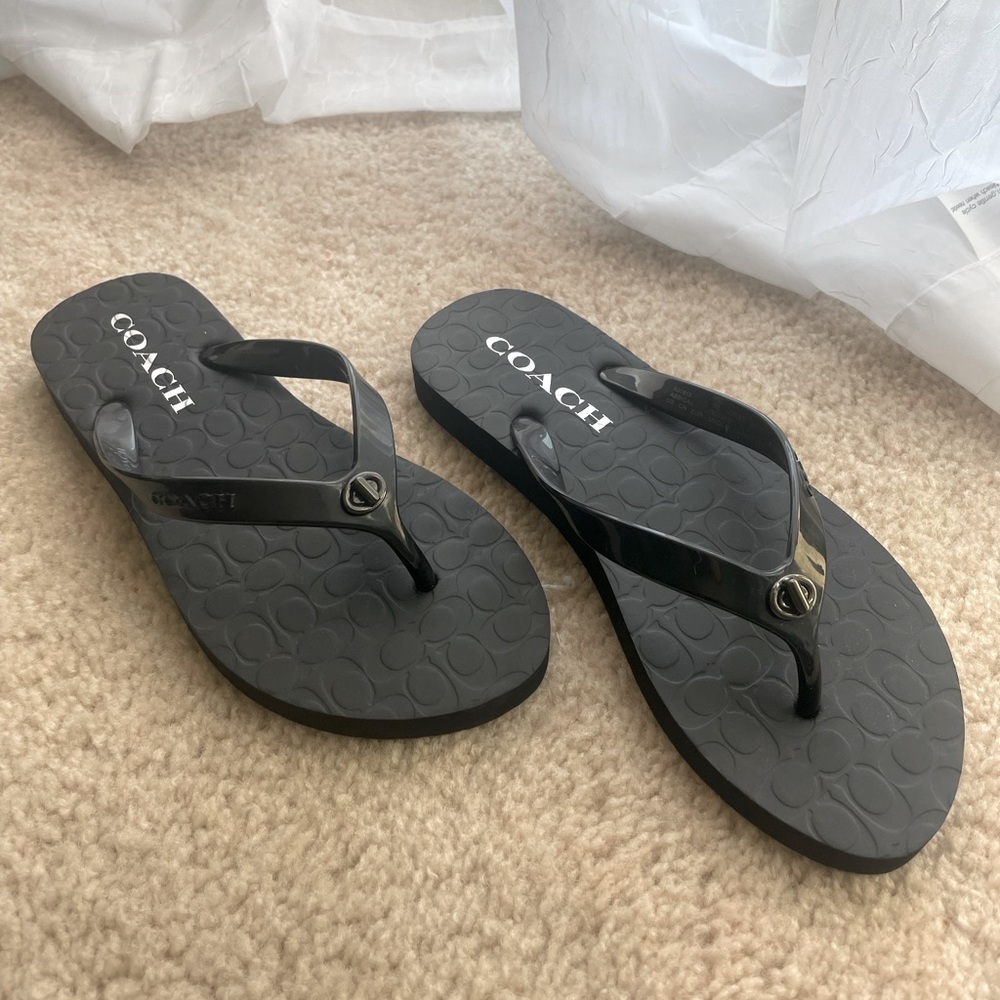 New Coach Abbigail Black Flip Flops